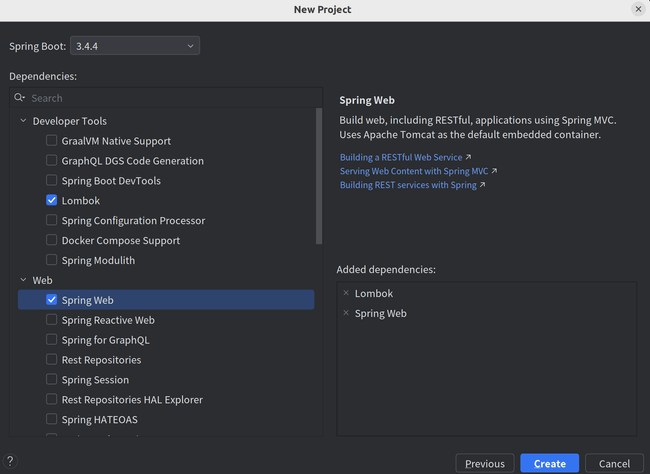 新規Springプロジェクトを作成する画面